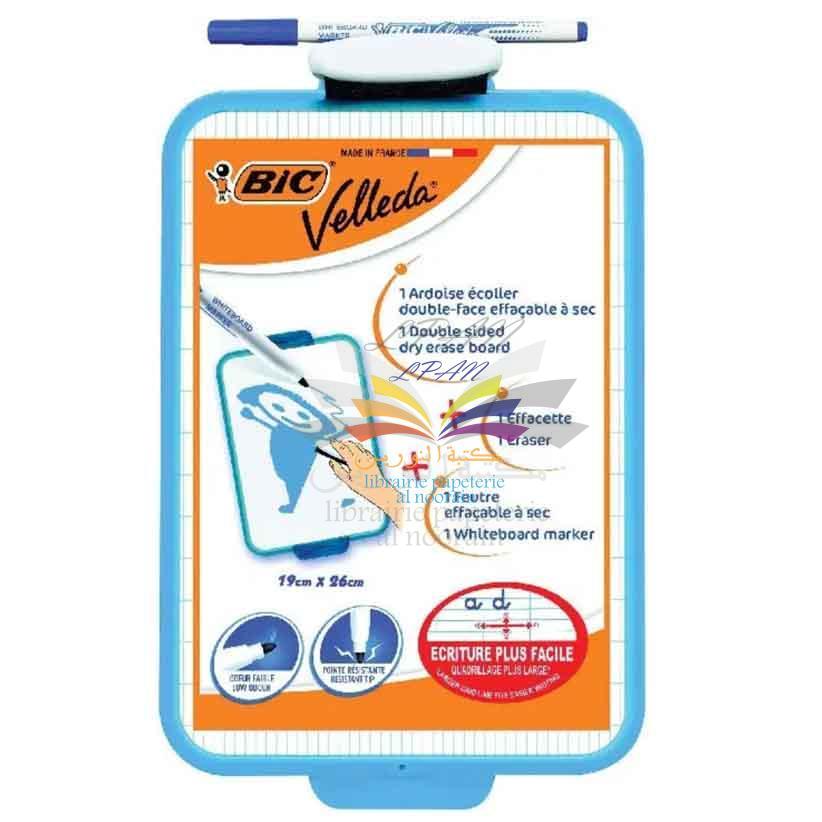 ARDOISE BIC VELLEDA 19X26 CM + FEUTRE POINTE FINE BLEU