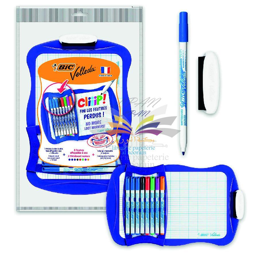 ARDOISE EFFACABLE BIC VELLEDA 8 FEUTRES + EFFACETTE 
