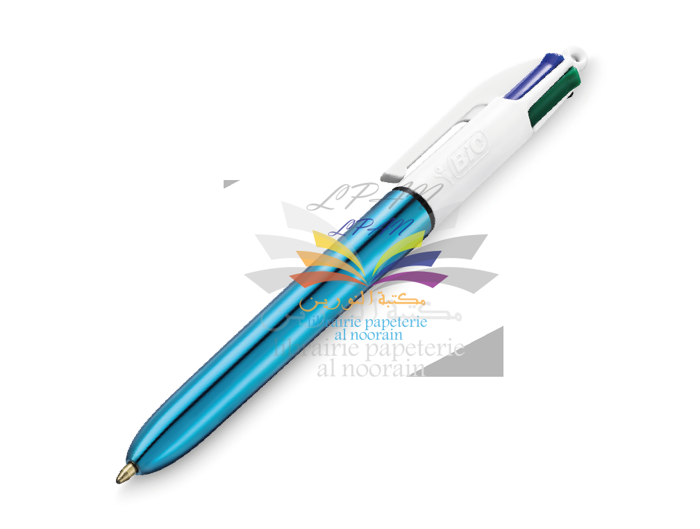 STYLO A BILLE BIC 4 COULEURS SHINE CORPS BLEU METALLISE