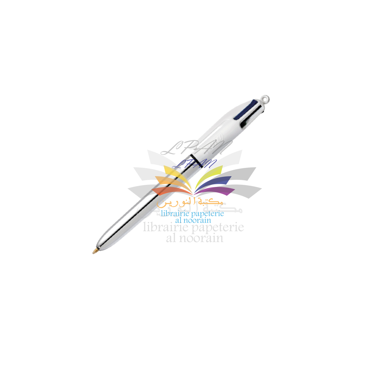 STYLO A BILLE BIC 4 COULEURS SHINE CORPS ARGENT